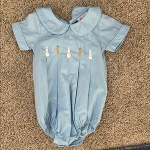 Blue Kids One Piece with Bunny and Carrot Embroidery